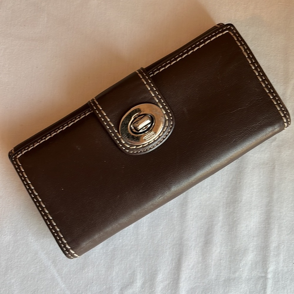 Coach turn lock wallet, brown leather